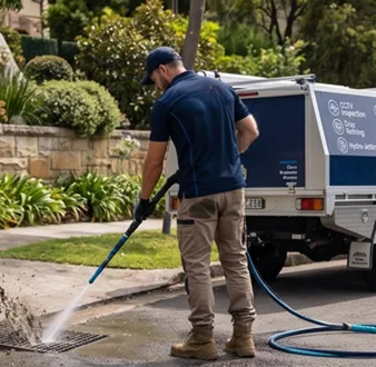 Cutting tree roots out of a Kogarah drain